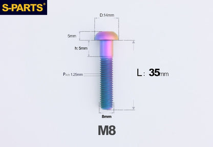 S-PARTS M8 A2 Series TC4 Titanium Bolts – Button Head Fasteners for Bicycle & E-Bike Upgrades