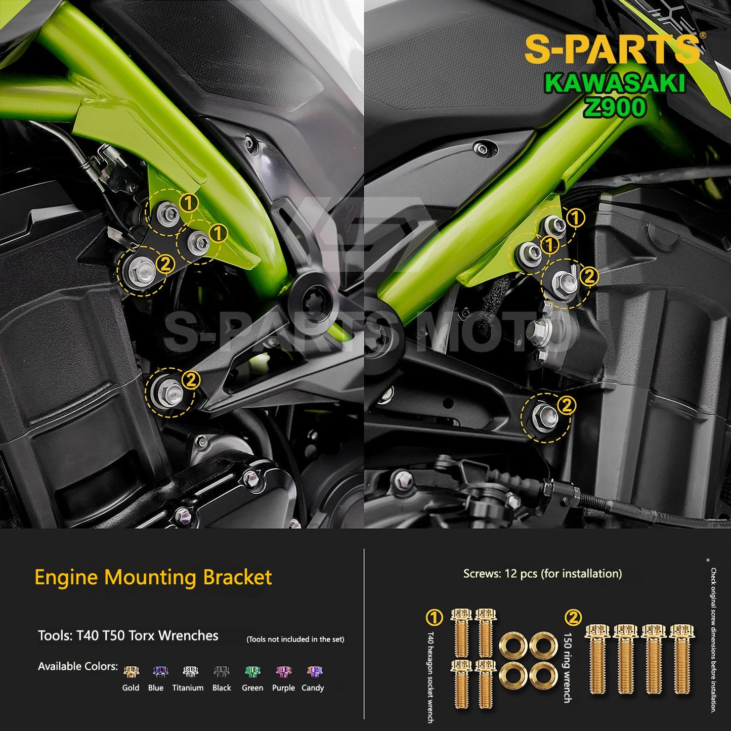 S-PARTS Titanium Fasteners Engine, Exhaust & Drive System Bolt Kit for Kawasaki Z900