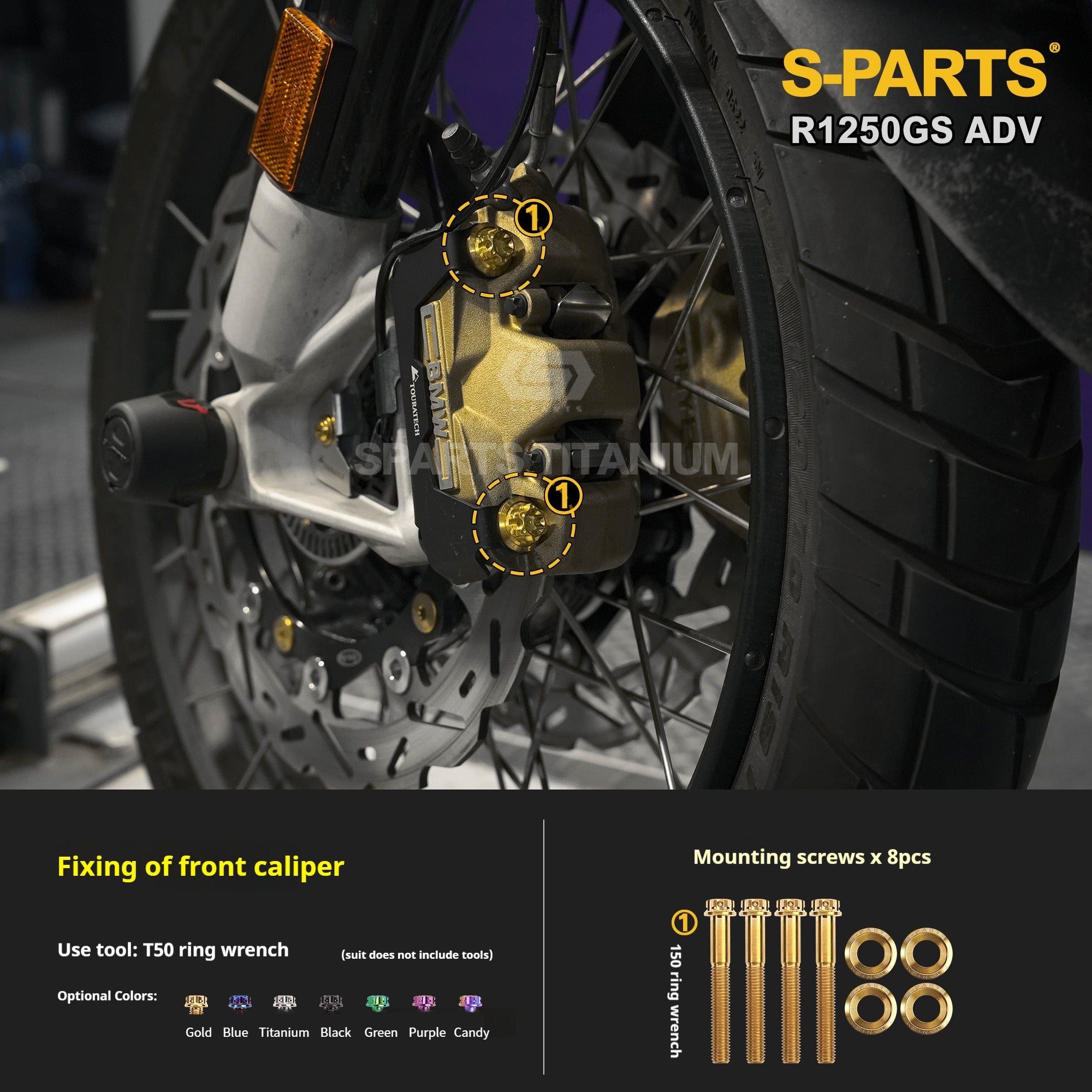 SPARTS Titanium Bolt Kit for BMW R 1250GS ADV – Custom Candy Color & CNC Titanium Upgrade Kit