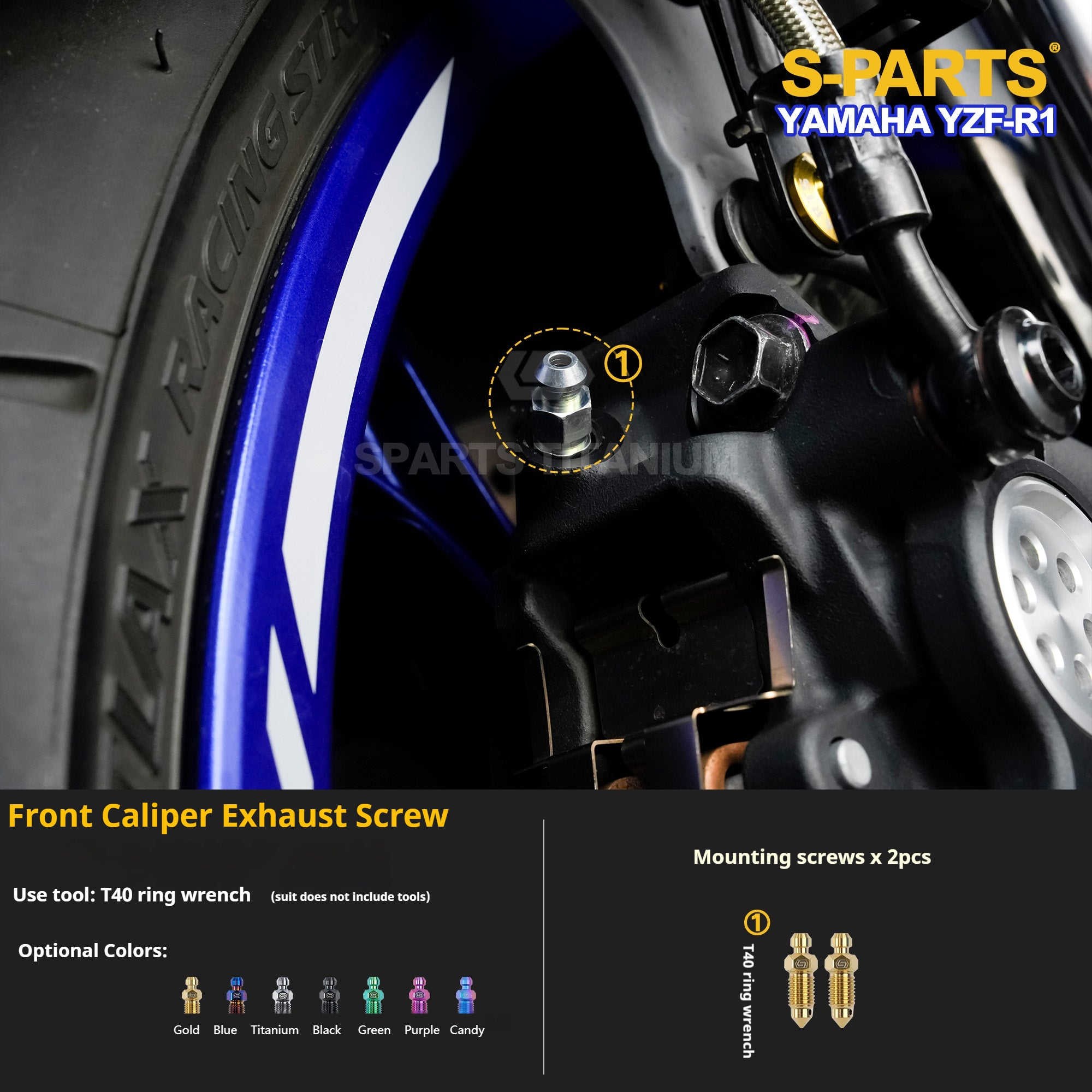 SPARTS Titanium Bolt Kit for Yamaha YZF-R1– Custom Candy Color & CNC Titanium Upgrade Kit- 1/2