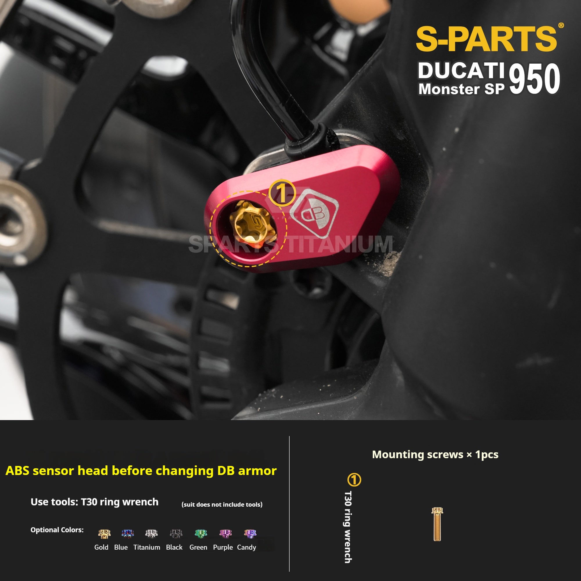 SPARTS Titanium Bolt Kit for Ducati New Monster SP 950 – Custom Candy Color & CNC Titanium Upgrade Kit