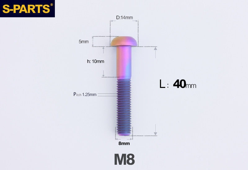 S-PARTS M8 A2 Series TC4 Titanium Bolts – Button Head Fasteners for Bicycle & E-Bike Upgrades