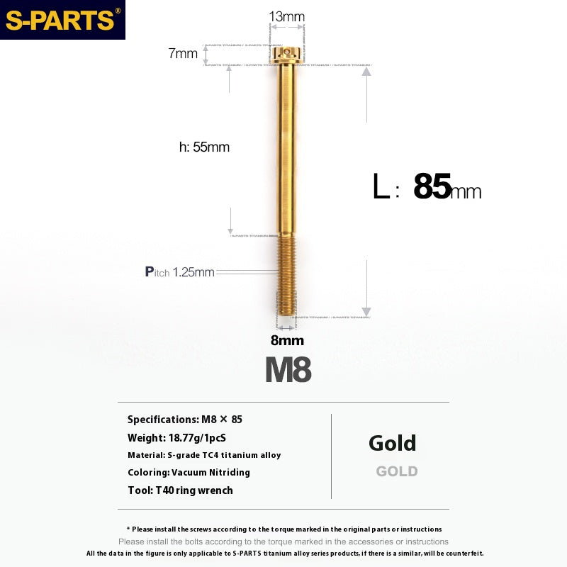 -PARTS M8 A3 Titanium Motorcycle Bolt – Multi-Length, Standard Head