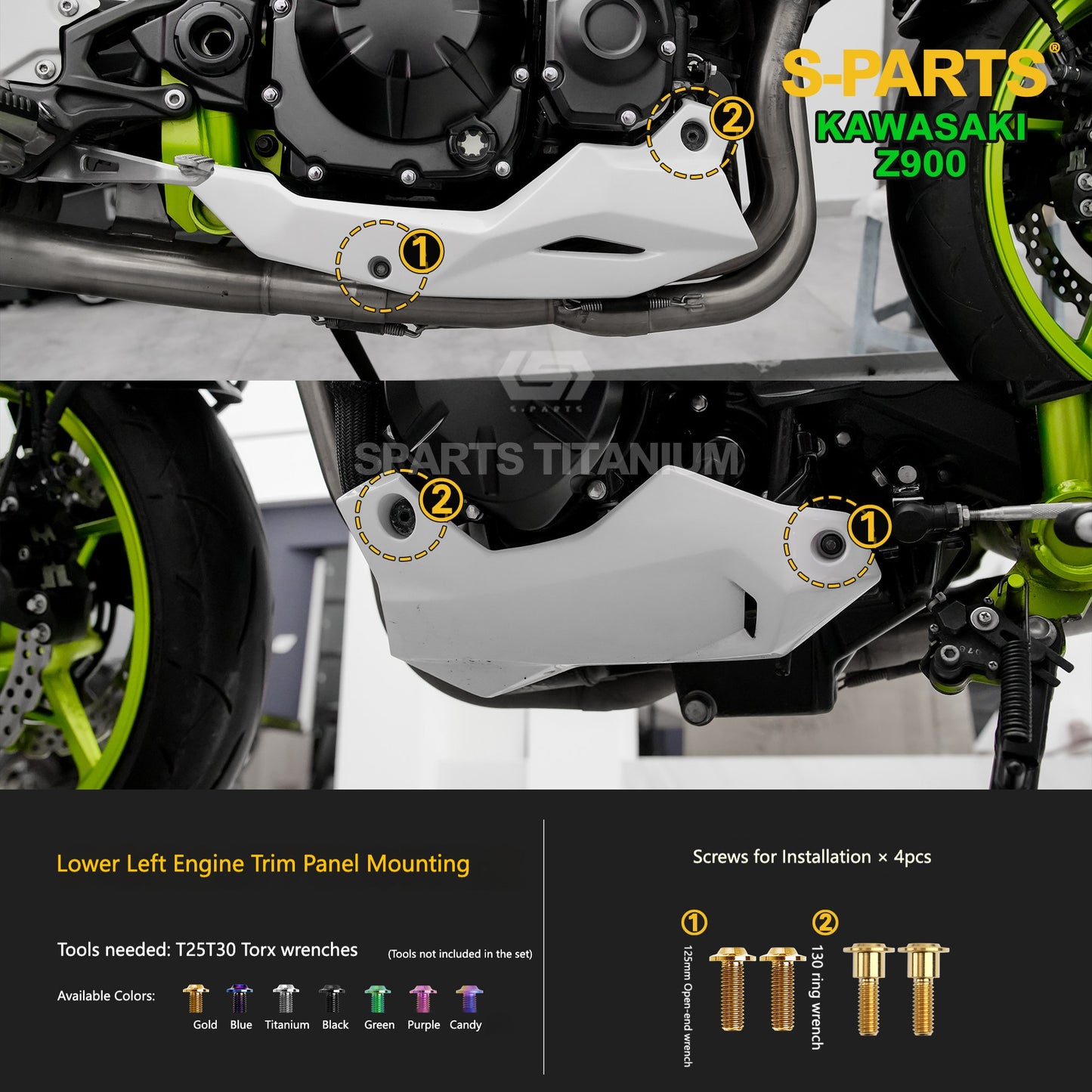 S-PARTS Titanium Fasteners Bodywork, Fairing & Footpeg Bolt Kit for Kawasaki Z900