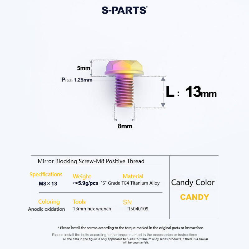 SPARTS Titanium Mirror Block-Off Bolts · M8/M10 Positive & Reverse Thread · Lightweight Motorcycle Plug Bolts