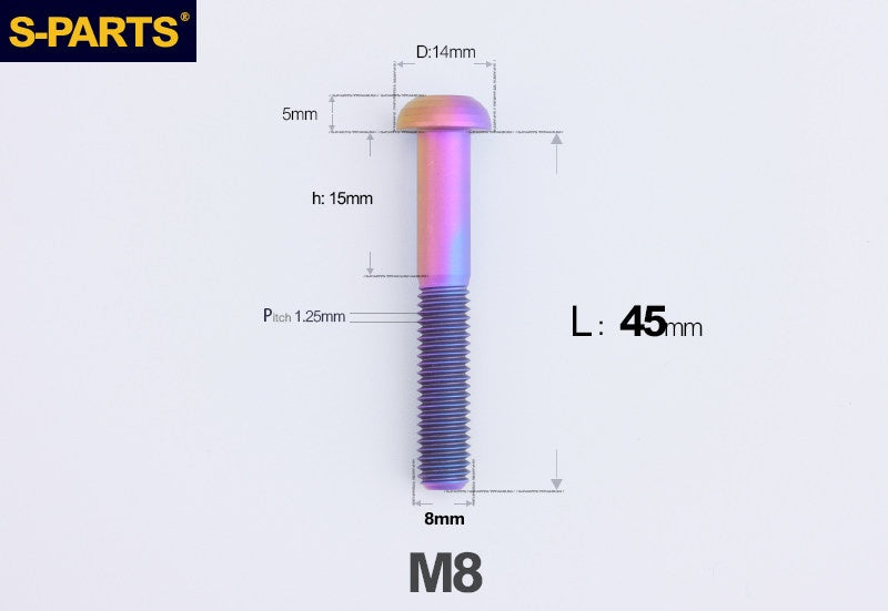 S-PARTS M8 A2 Series TC4 Titanium Bolts – Button Head Fasteners for Bicycle & E-Bike Upgrades