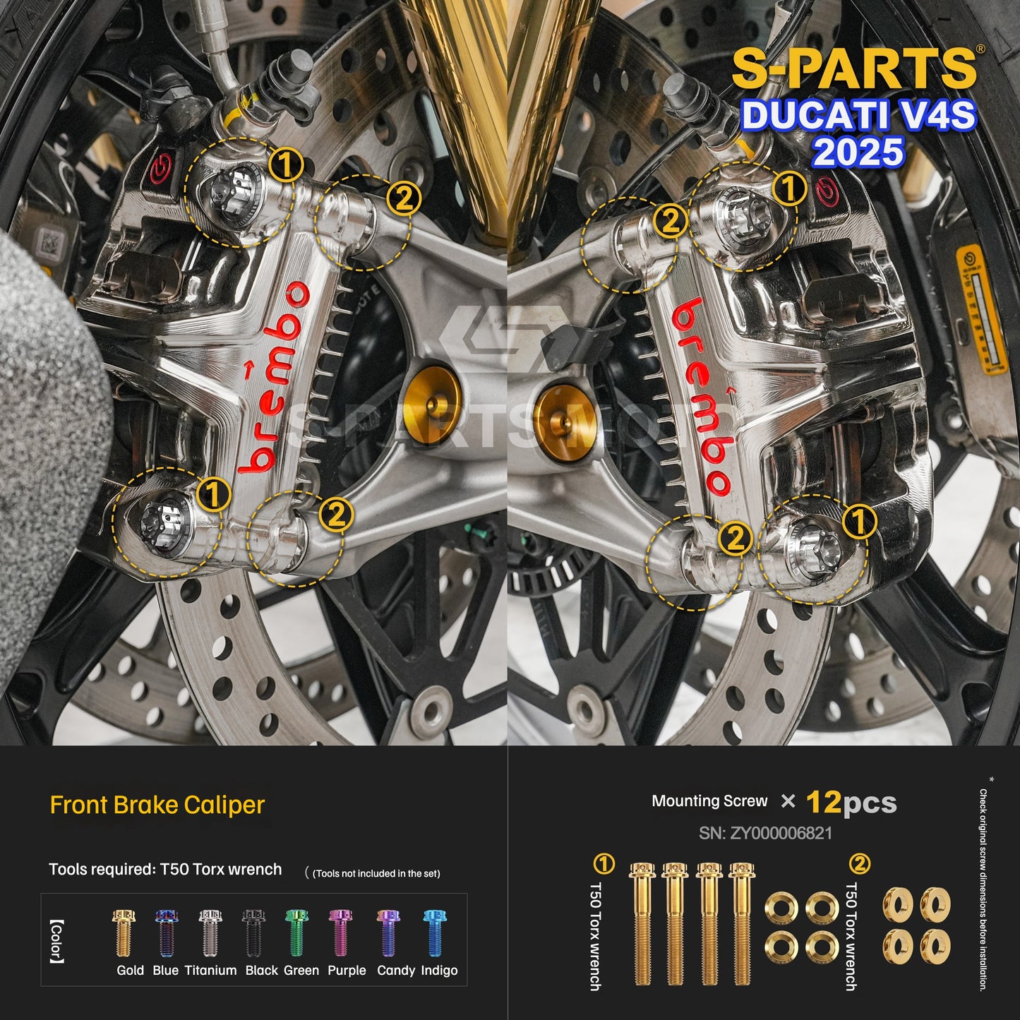 S-PARTS Titanium Brake/Wheel and Suspension Fastener Kit for Ducati Panigale V4S 2025