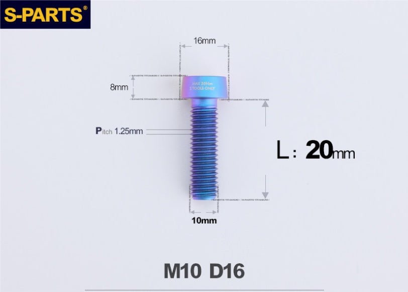 SPARTS Titanium Security Bolt M10 D16 P1.25 – Brake Caliper Locking Screw for Motorcycle
