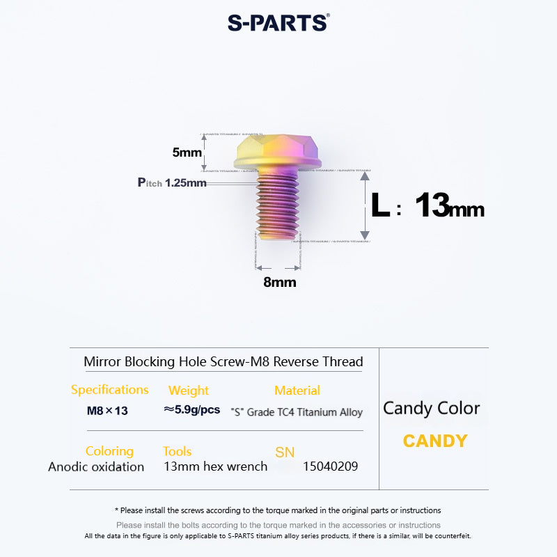 SPARTS Titanium Mirror Block-Off Bolts · M8/M10 Positive & Reverse Thread · Lightweight Motorcycle Plug Bolts