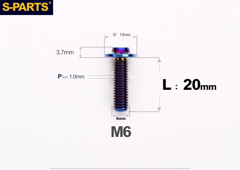 SPARTS A3 Button Head M6 D13 Titanium Bolt for Motorcycle & Bicycle Modification