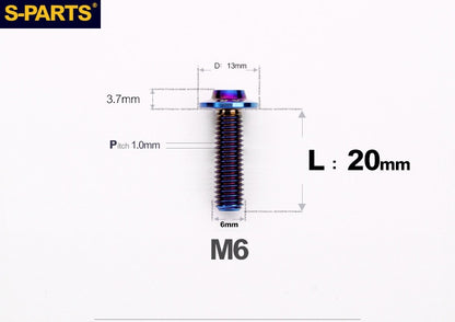 SPARTS A3 Button Head M6 D13 Titanium Bolt for Motorcycle & Bicycle Modification