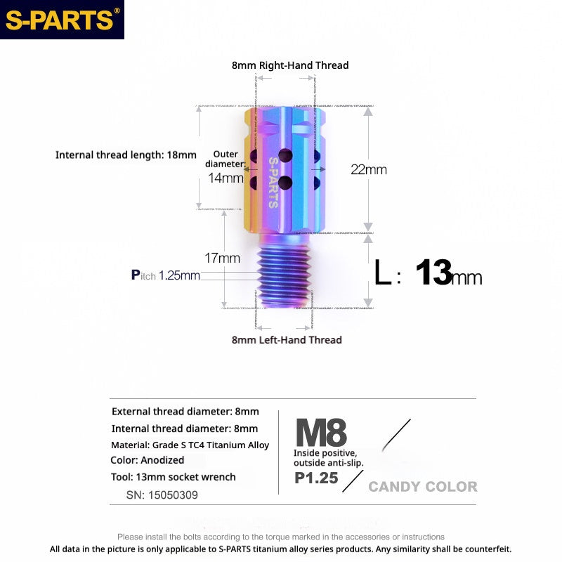 S-PARTS TC4 Titanium M8 to M8 Mirror Adapter Bolt | RH & LH Thread for Motorcycle / E-Bike