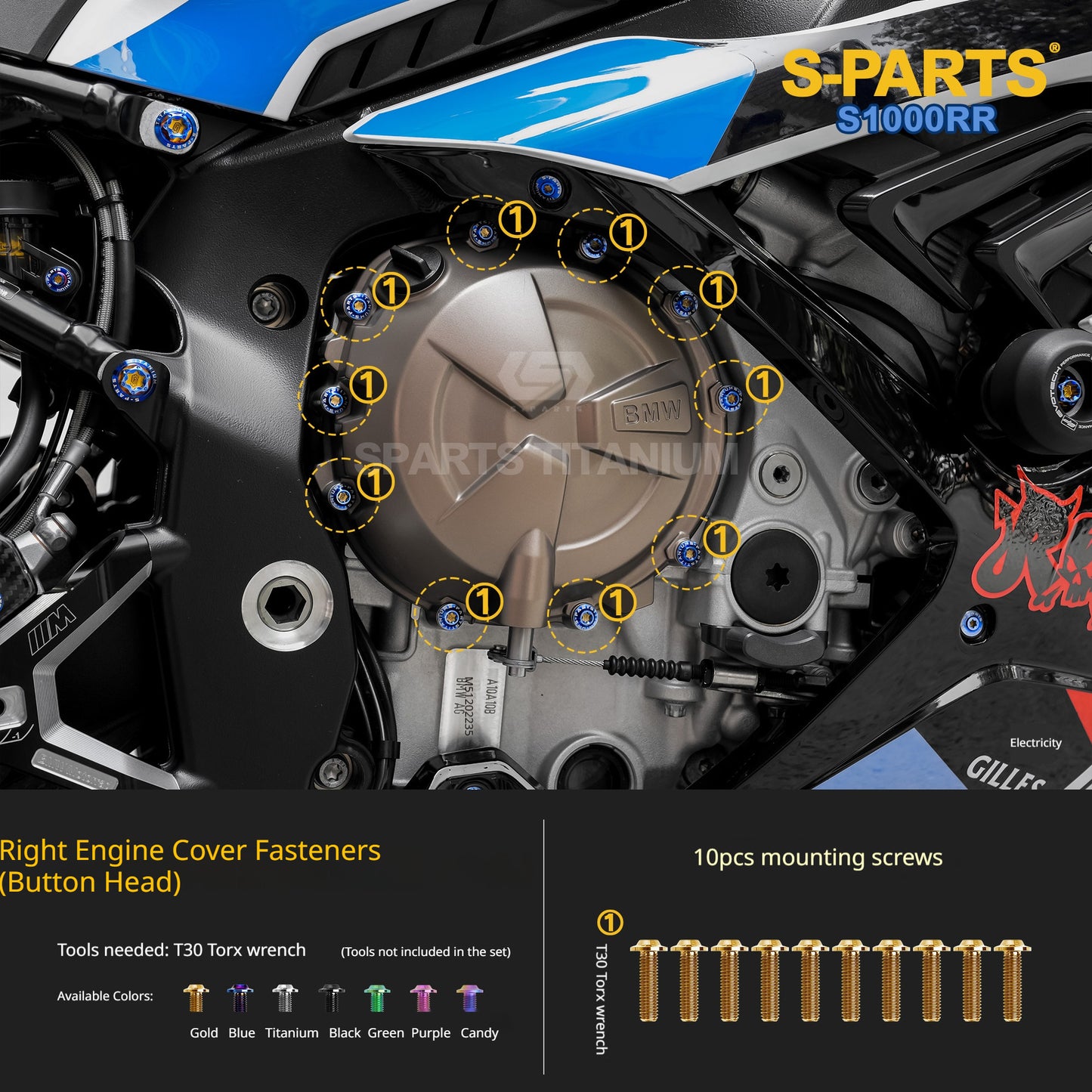 SPARTS Titanium Chassis Bolt Kit Brake Disc Caliper Sprocket Screws for BMW S1000RR