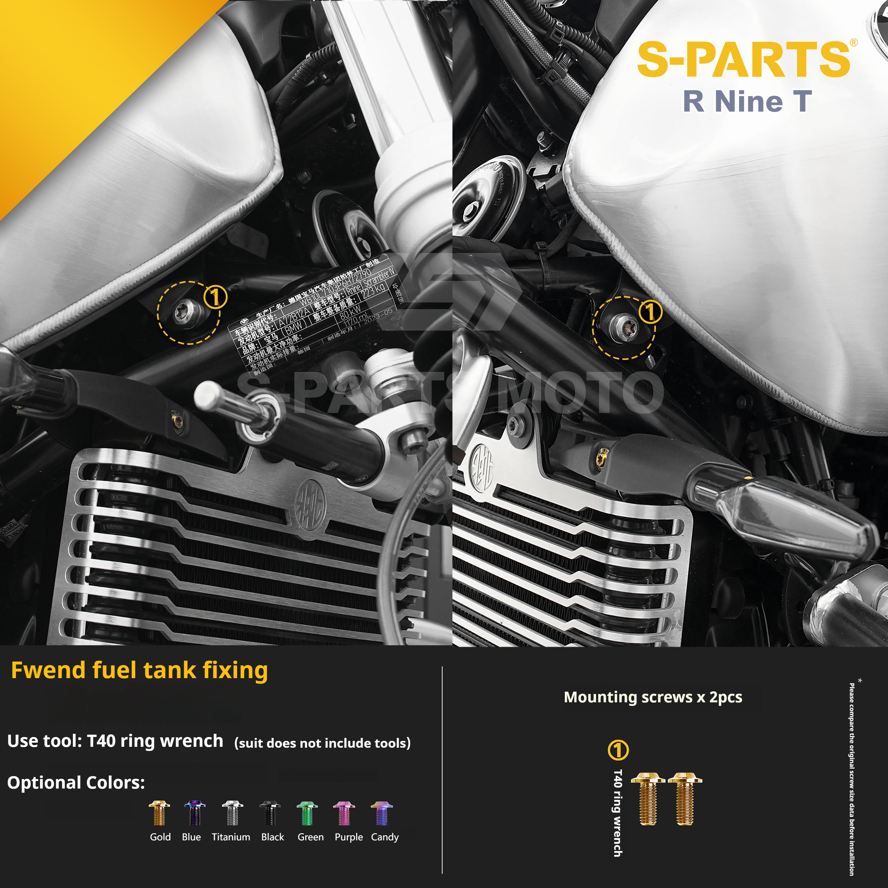 SPARTS BMW RnineT Titanium Alloy Motorcycle Bolt Upgrade Kit