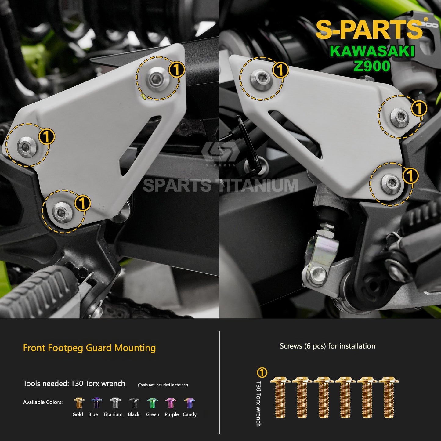 S-PARTS Titanium Fasteners Bodywork, Fairing & Footpeg Bolt Kit for Kawasaki Z900
