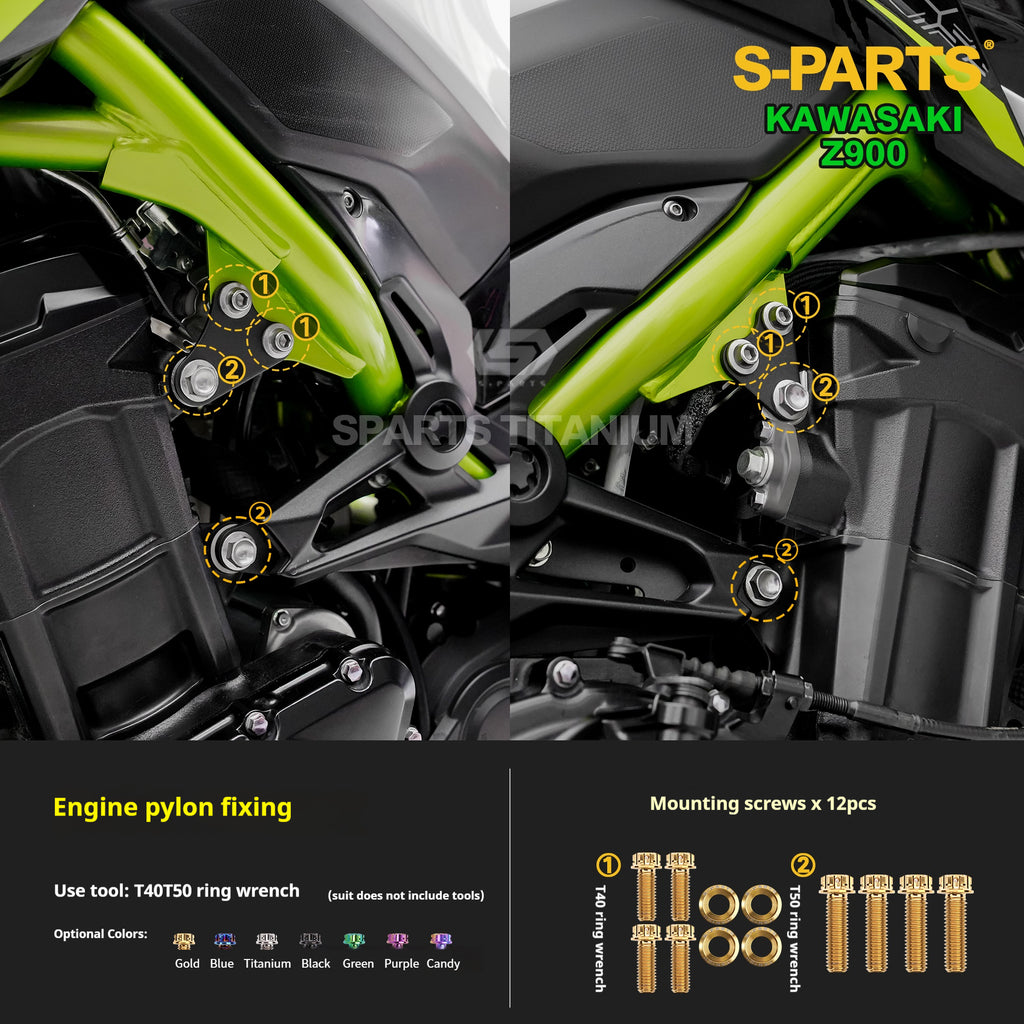 SPARTS Titanium Bolt Kit for Kawasaki Z900 2021 –  CNC Titanium Upgrade Kit - 1/2