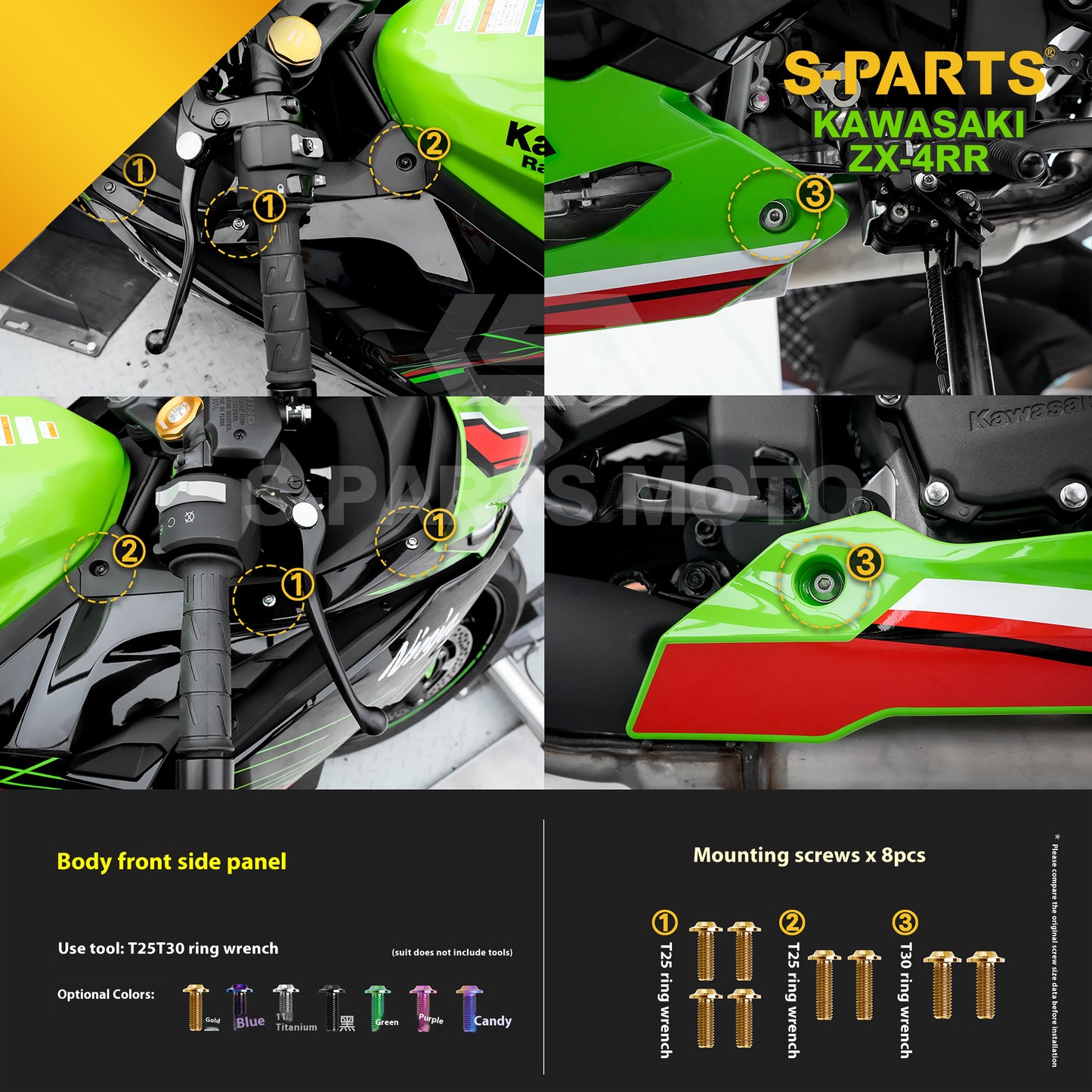 SPARTS TC4 Titanium Bolt Kit for Kawasaki ZX-4RR | Motorcycle Titanium Bolt Upgrade