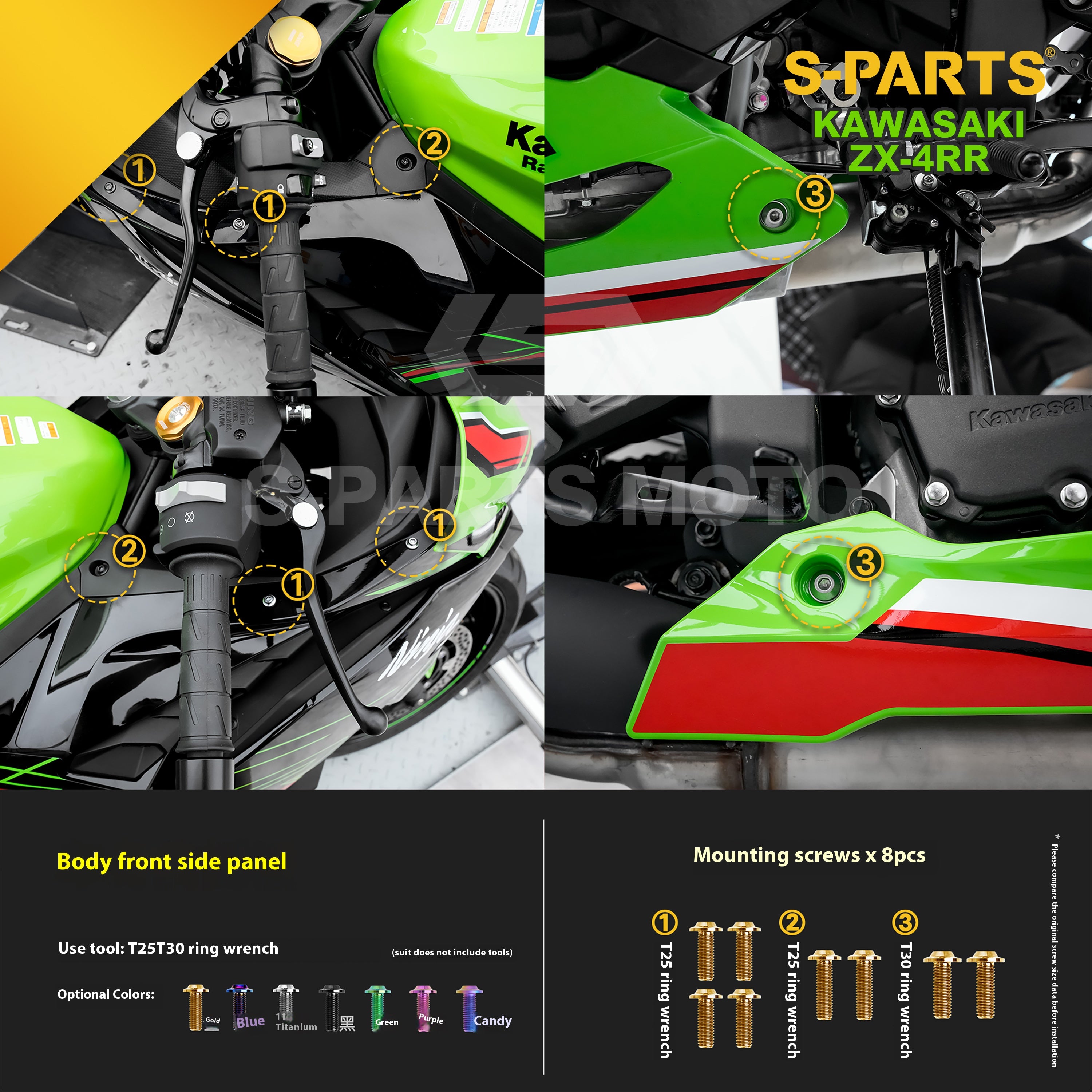 SPARTS TC4 Titanium Bolt Kit for Kawasaki ZX-4RR | Motorcycle Titanium Bolt Upgrade