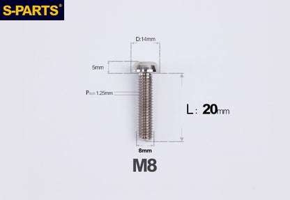 S-PARTS M8 A2 Series TC4 Titanium Bolts – Button Head Fasteners for Bicycle & E-Bike Upgrades