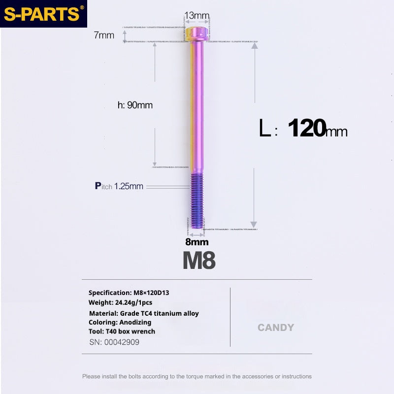 SPARTS A3 Series Candy Color Titanium Screws M8 L10–120mm for Motorcycle Bicycle Car Modification