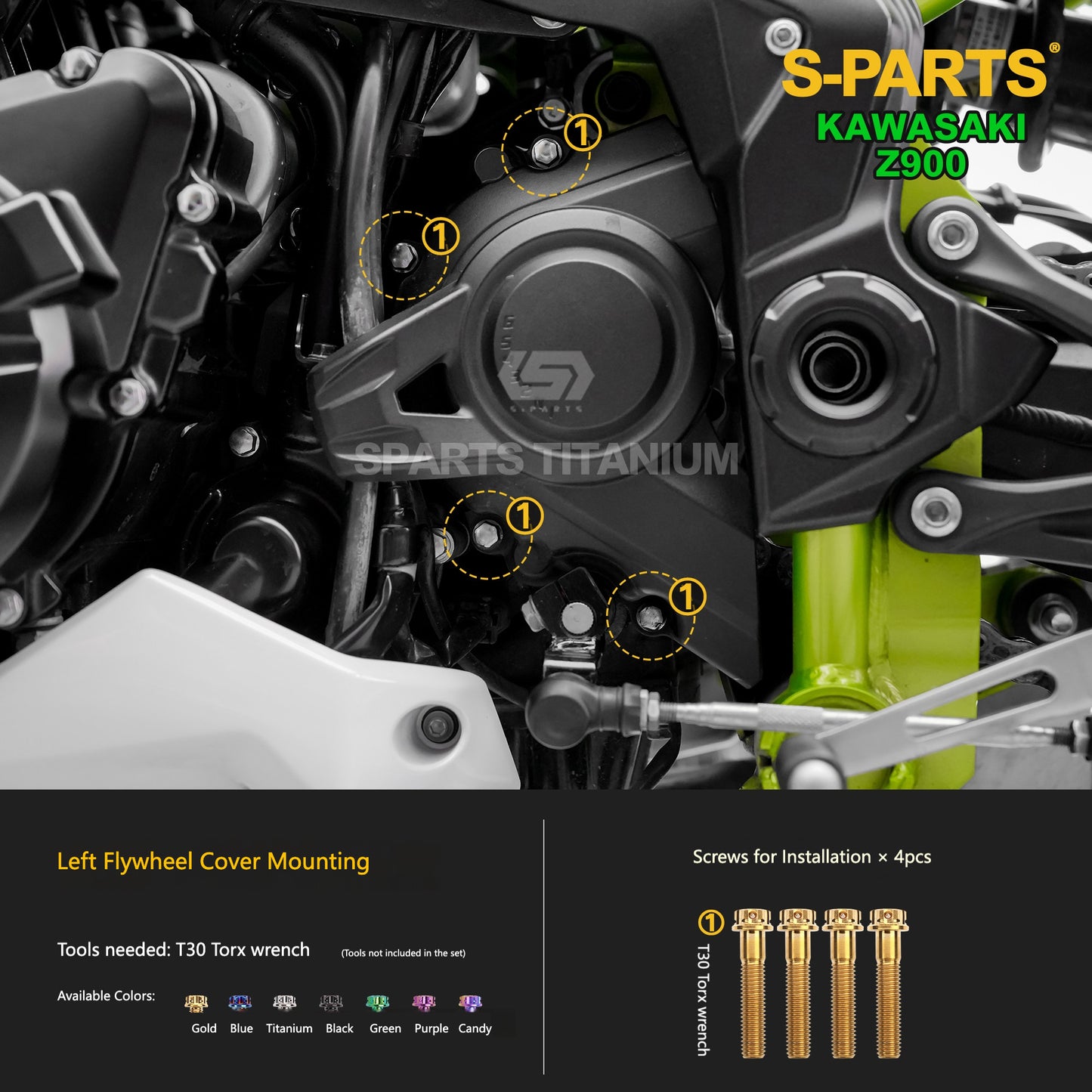 S-PARTS Titanium Fasteners Engine, Exhaust & Drive System Bolt Kit for Kawasaki Z900
