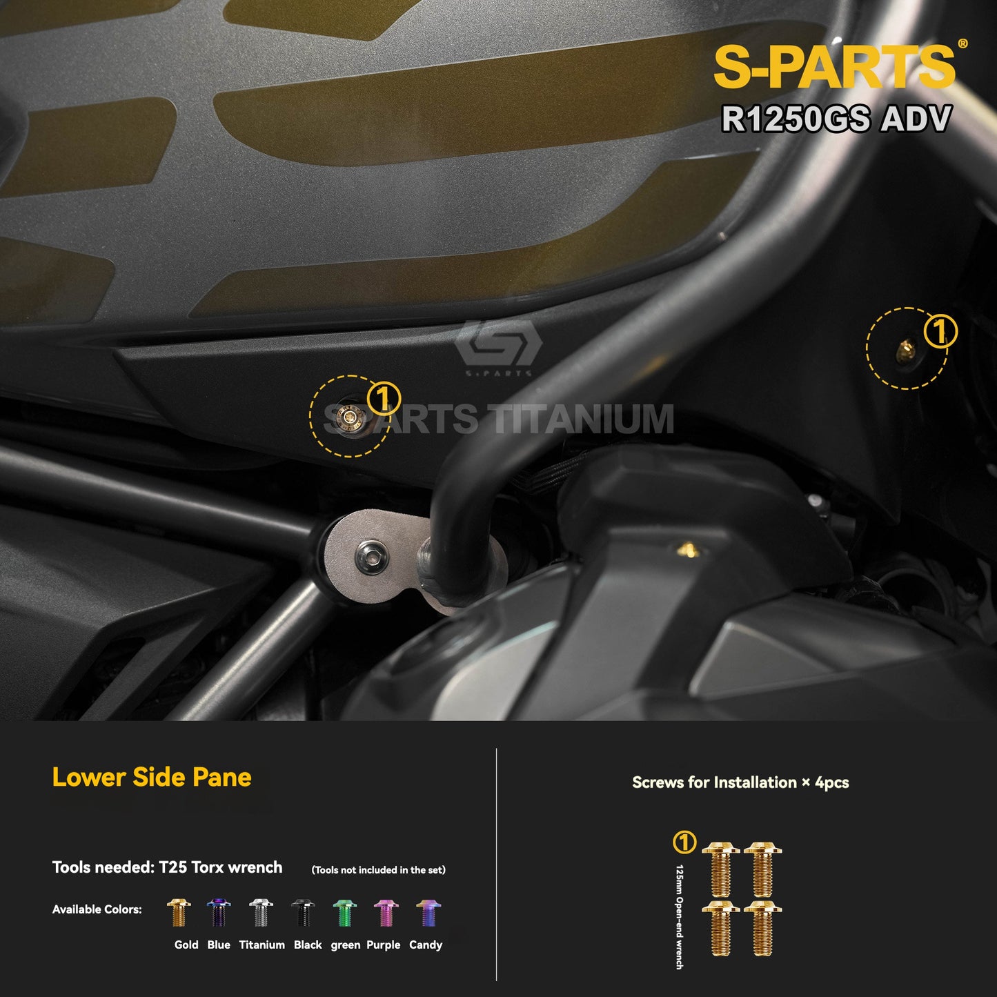SPARTS Titanium Fairing, Spotlight & Accessory Bolt Kit for BMW R1250GS / ADV