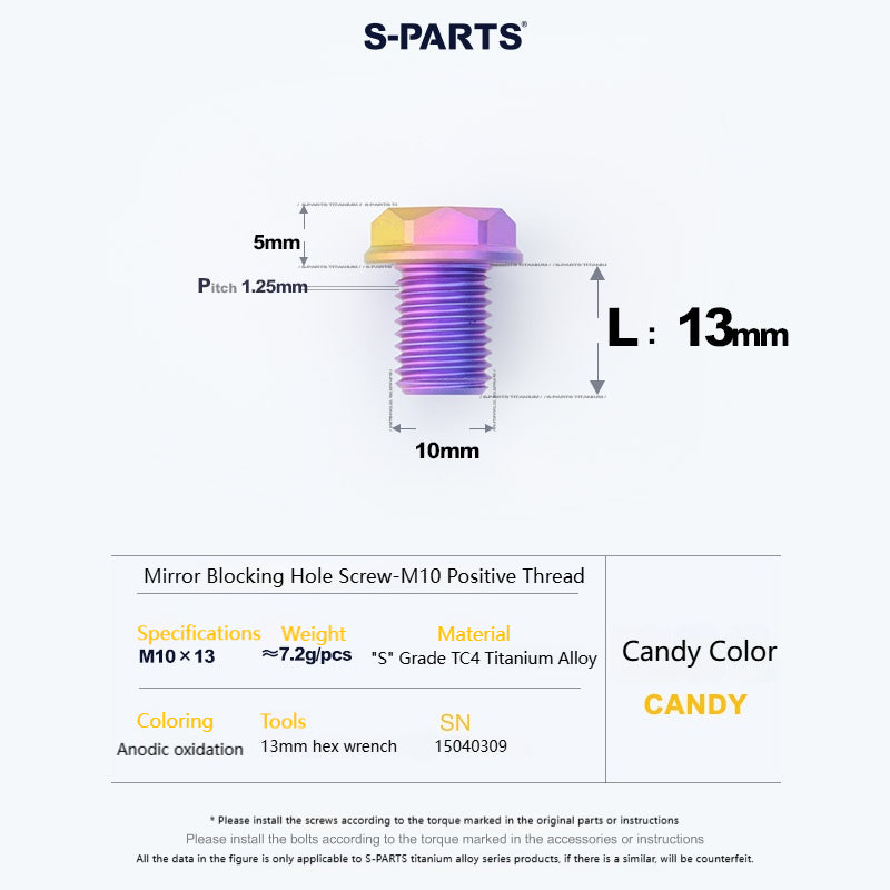 SPARTS Titanium Mirror Block-Off Bolts · M8/M10 Positive & Reverse Thread · Lightweight Motorcycle Plug Bolts