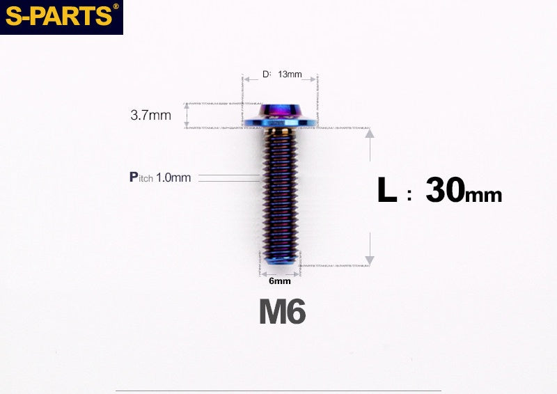 SPARTS A3 Button Head M6 D13 Titanium Bolt for Motorcycle & Bicycle Modification