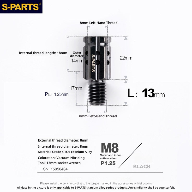 S-PARTS TC4 Titanium M8 to M8 Mirror Adapter Bolt | RH & LH Thread for Motorcycle / E-Bike