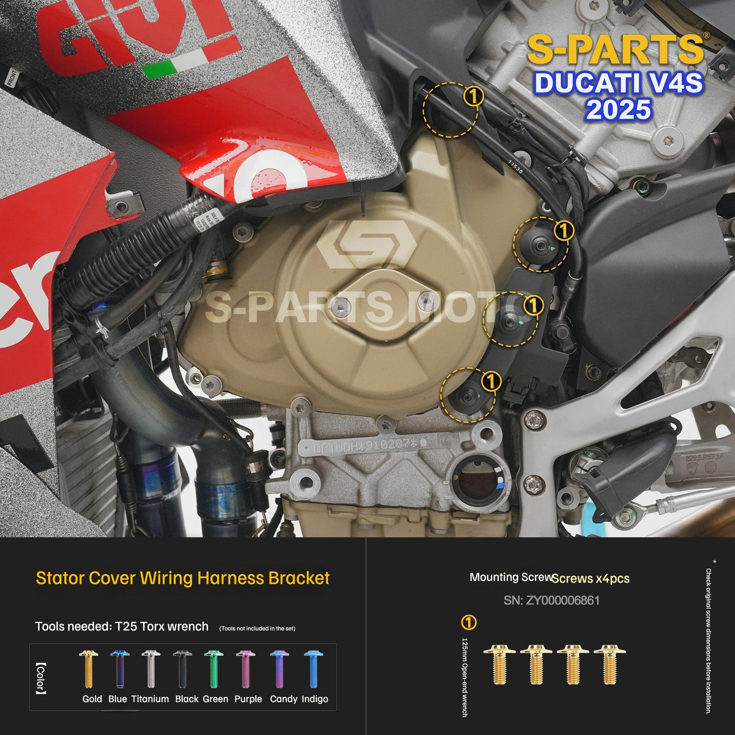 S-PARTS Titanium Engine and Rearset Fastener Kit for Ducati Panigale V4 S 2025