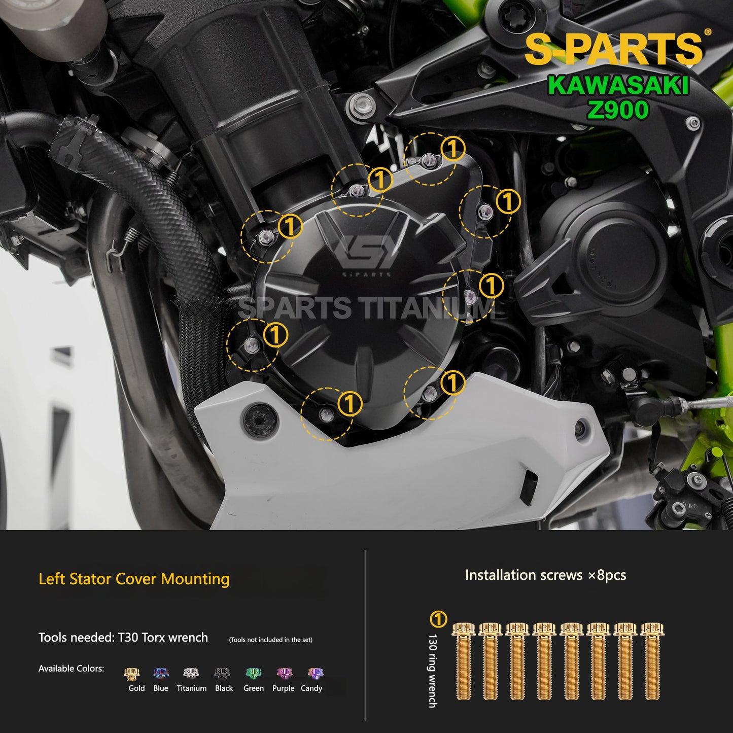 S-PARTS Titanium Fasteners Engine, Exhaust & Drive System Bolt Kit for Kawasaki Z900