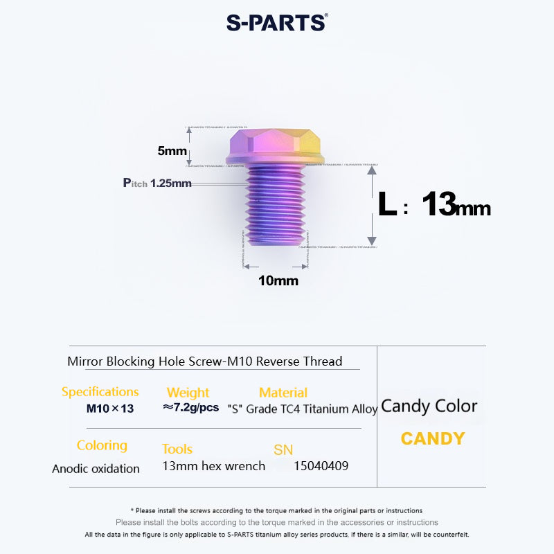 SPARTS Titanium Mirror Block-Off Bolts · M8/M10 Positive & Reverse Thread · Lightweight Motorcycle Plug Bolts