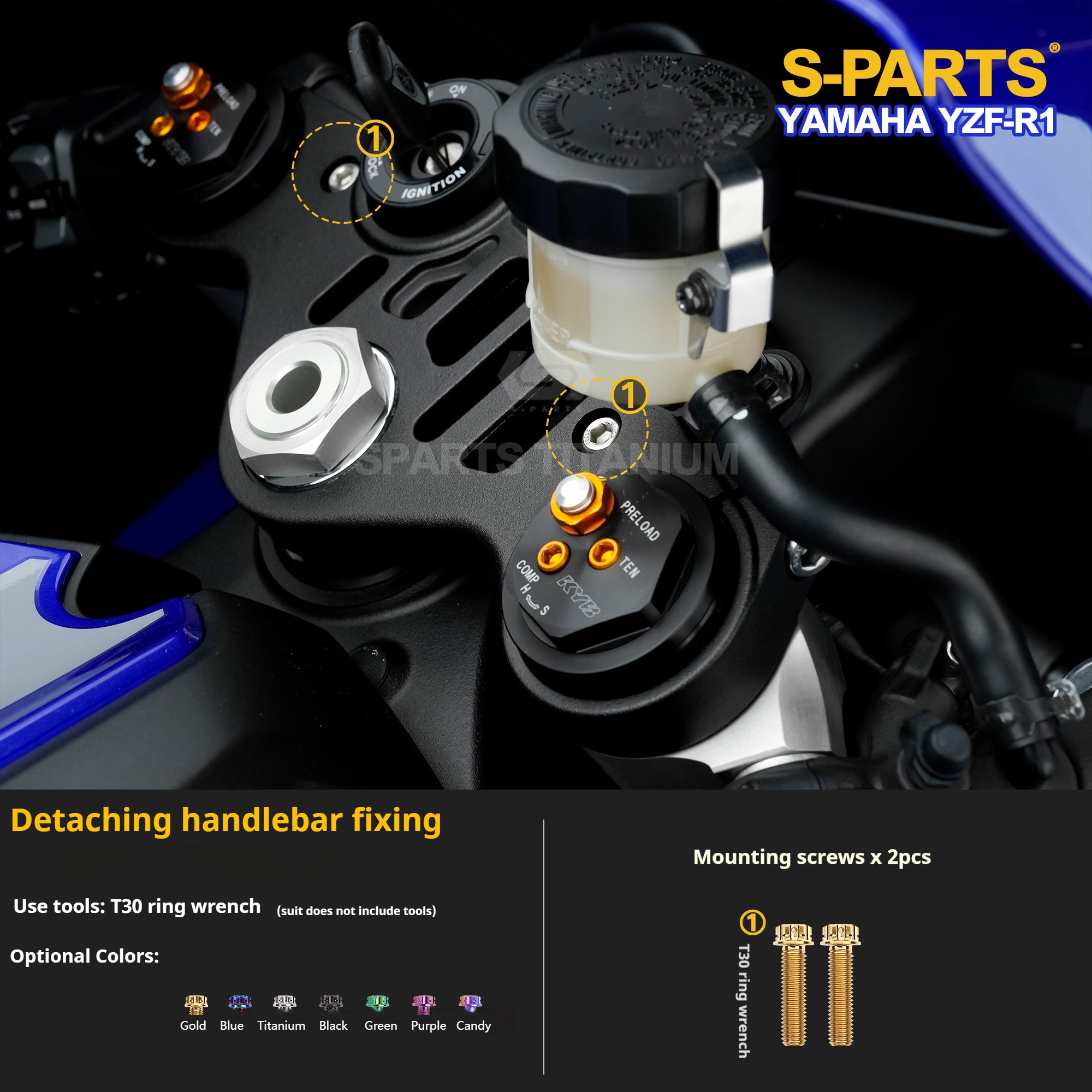 SPARTS Titanium Bolt Kit for Yamaha YZF-R1– CNC Titanium Upgrade Kit- 1/2