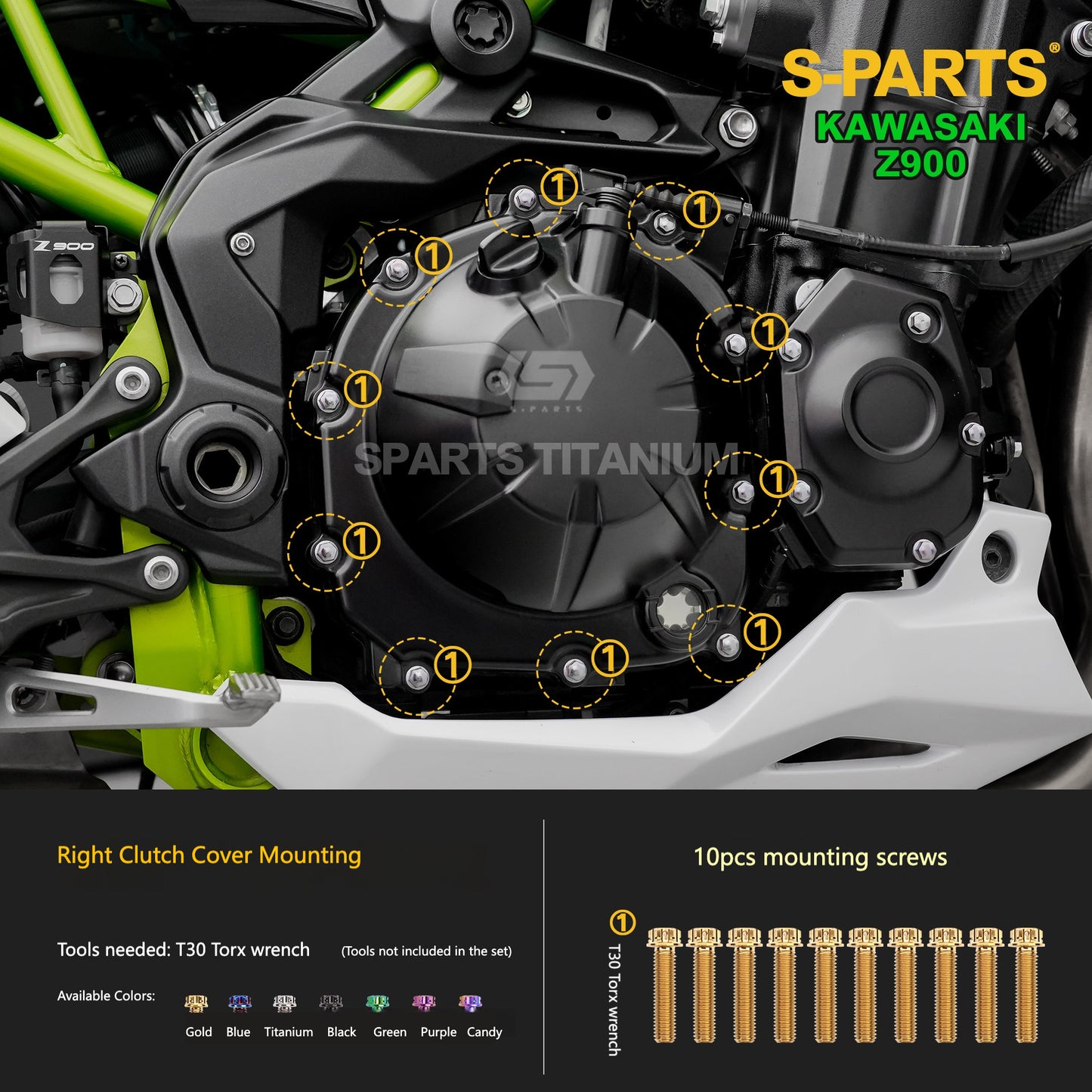 S-PARTS Titanium Fasteners Engine, Exhaust & Drive System Bolt Kit for Kawasaki Z900