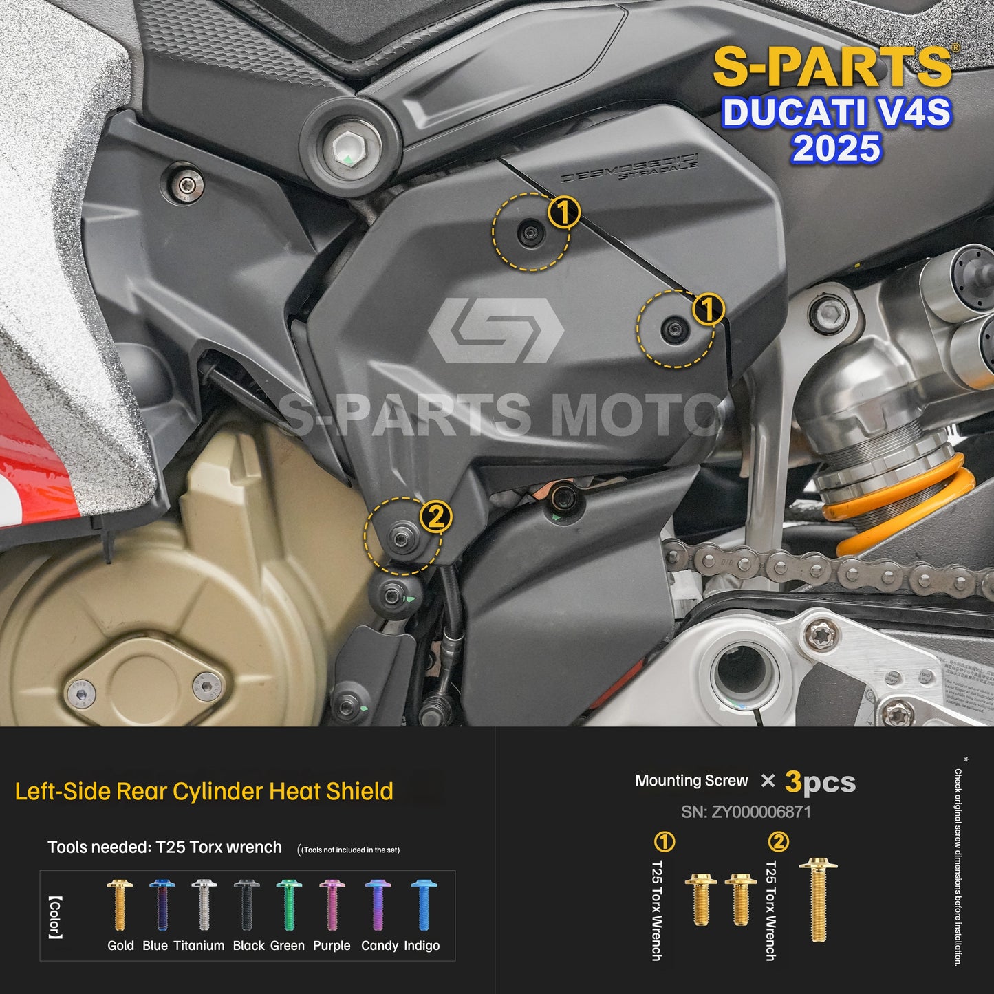 S-PARTS Titanium Engine and Rearset Fastener Kit for Ducati Panigale V4 S 2025
