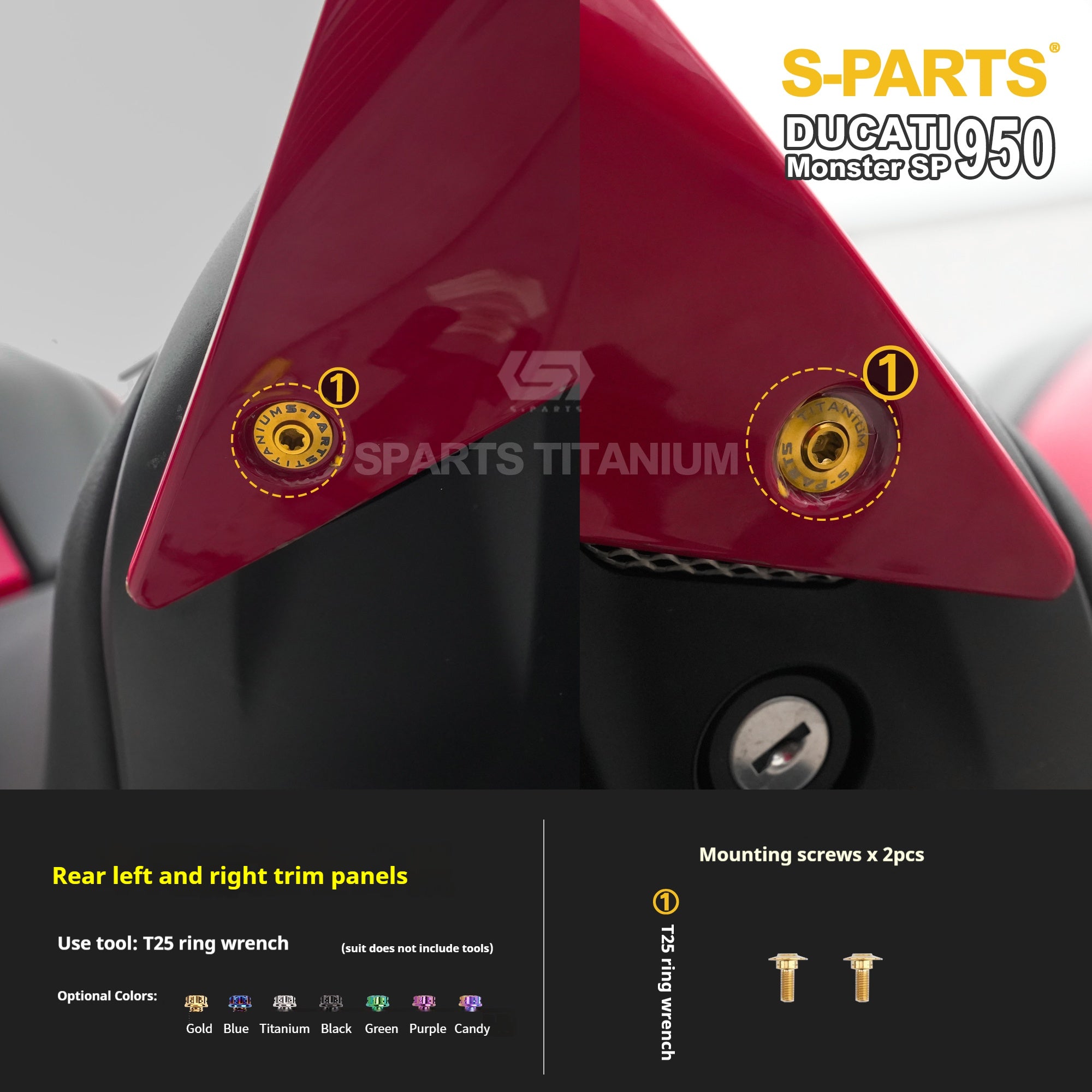 SPARTS Titanium Bolt Kit for Ducati New Monster SP 950 – Custom Candy Color & CNC Titanium Upgrade Kit