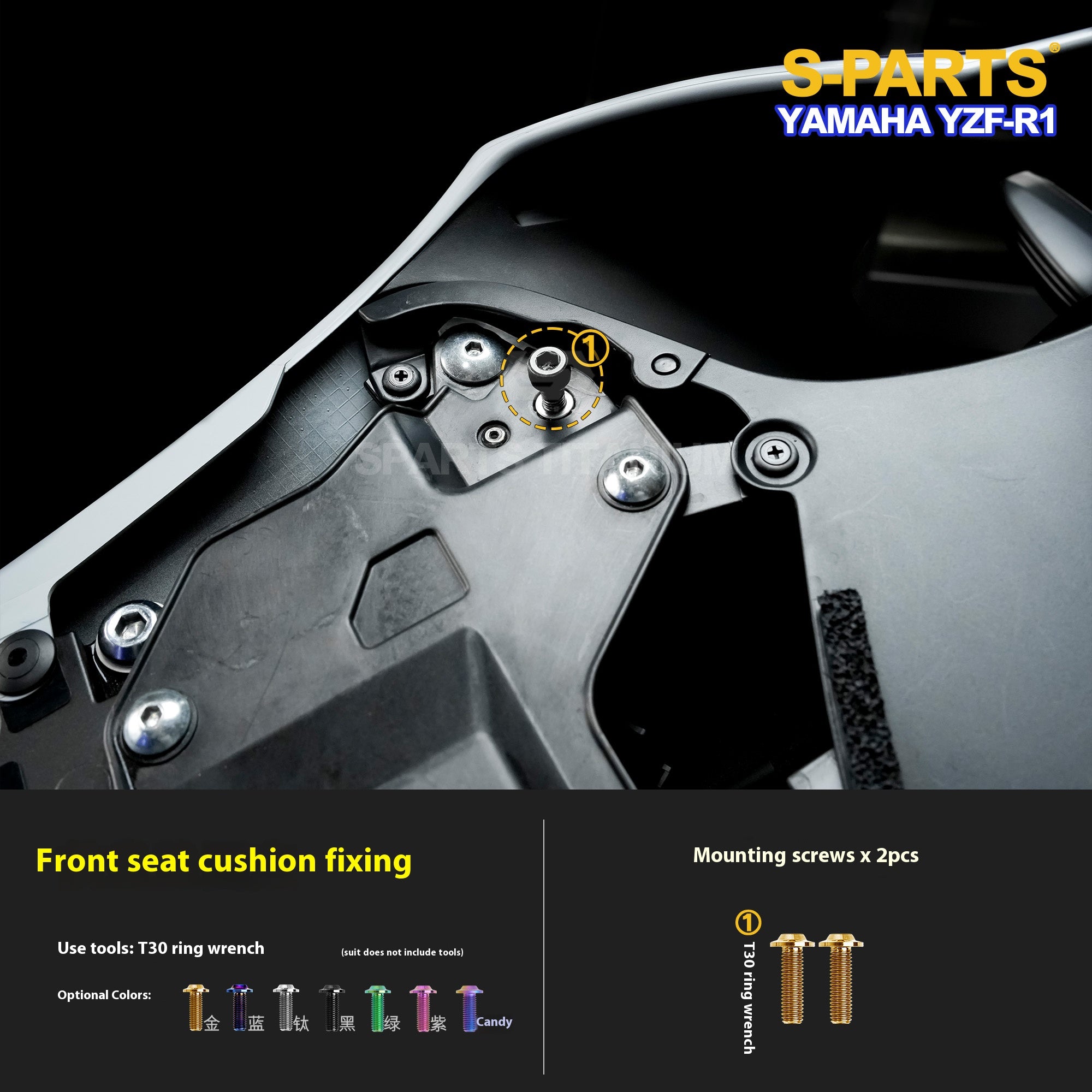 SPARTS Titanium Bolt Kit for Yamaha YZF-R1– Custom Candy Color & CNC Titanium Upgrade Kit- 1/2