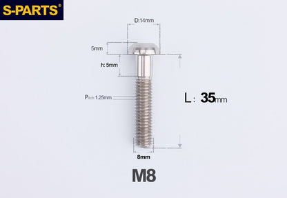 S-PARTS M8 A2 Series TC4 Titanium Bolts – Button Head Fasteners for Bicycle & E-Bike Upgrades