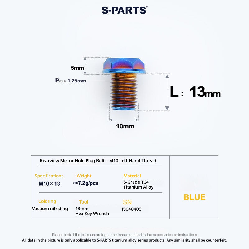 S-PARTS TC4 Titanium Mirror Plug Bolt M8 M10 RH/LH for Motorcycle