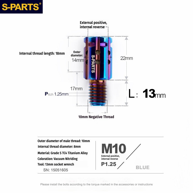 S-PARTS M10 to M10 Titanium Forward & Reverse Thread Motorcycle Mirror Adapter Bolt Upgrade