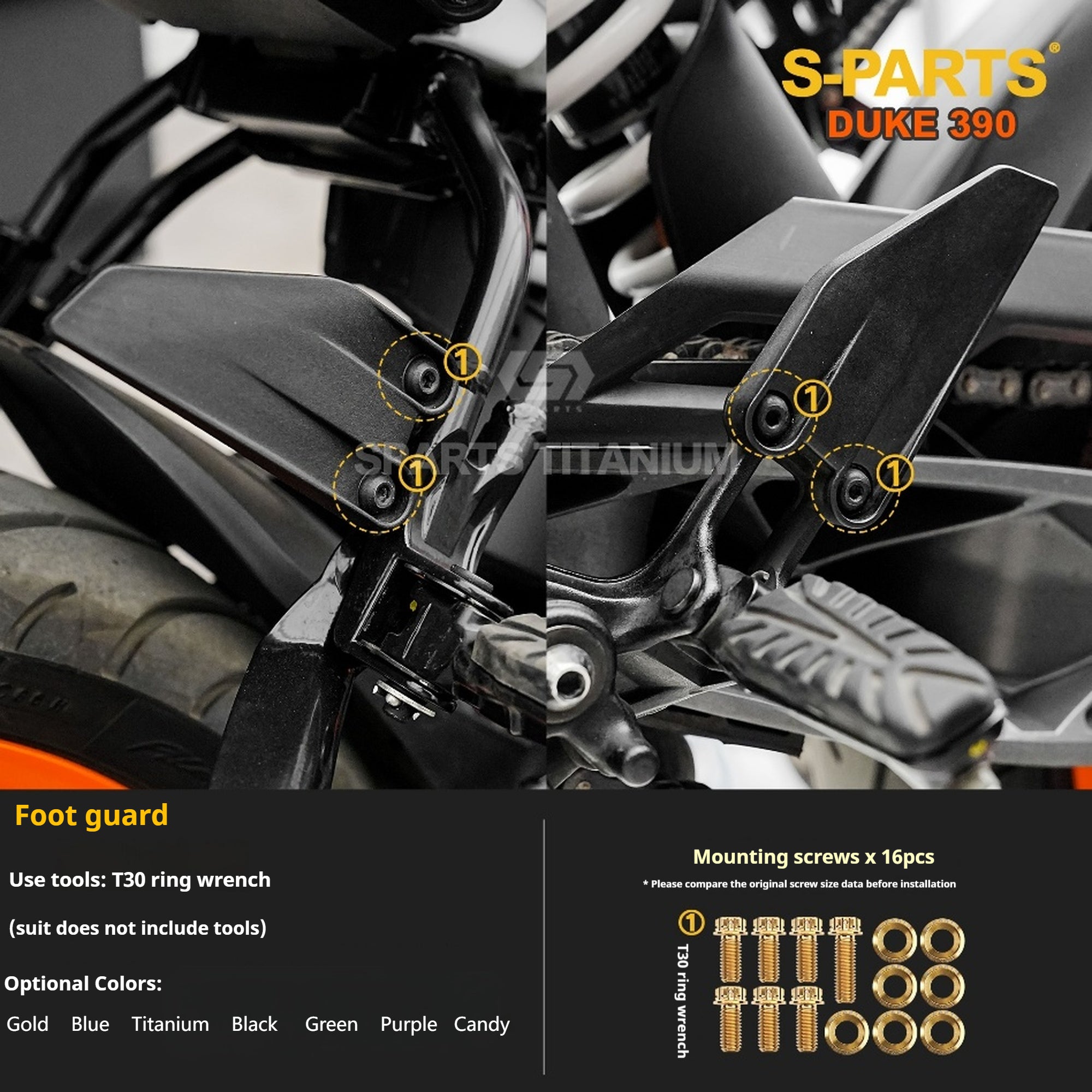 SPARTS Stan KTM DUKE 390 Dedicated · TC4 Titanium Full Motorcycle Bolt Kit