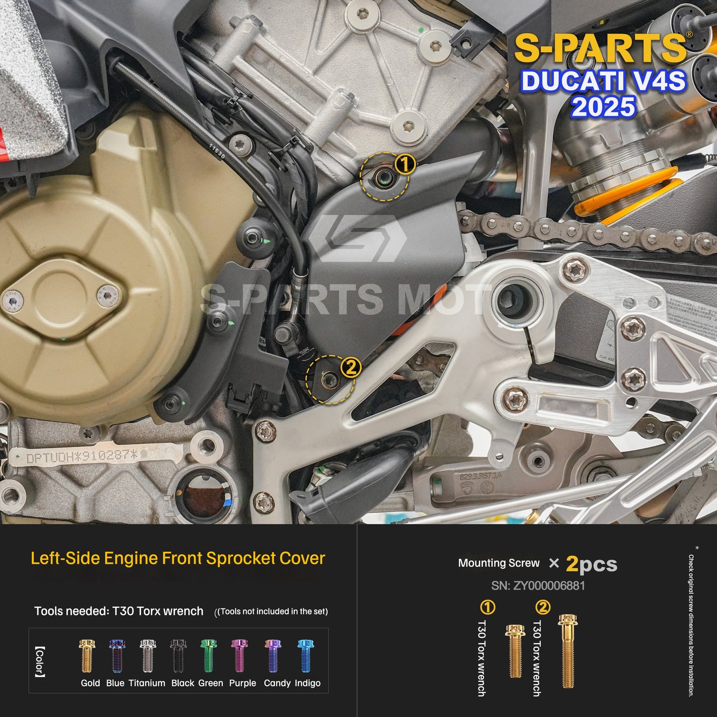 S-PARTS Titanium Engine and Rearset Fastener Kit for Ducati Panigale V4 S 2025
