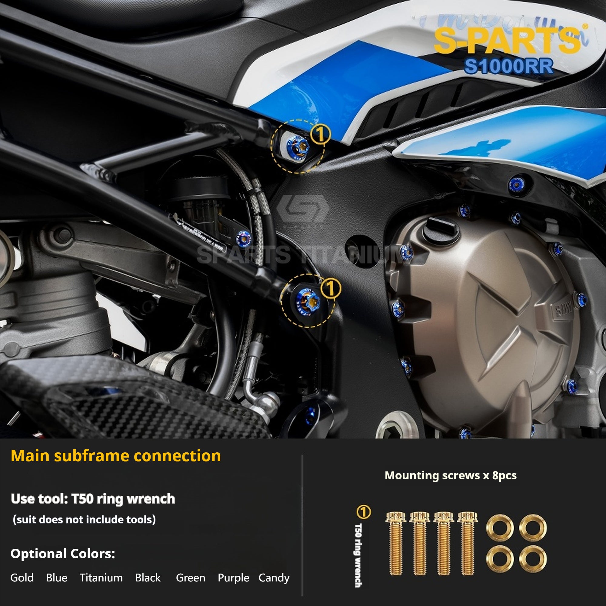 SPARTS TC4 Titanium Bolt Kit Compatible with BMW S1000RR — Full Motorcycle Upgrade Fastener Set