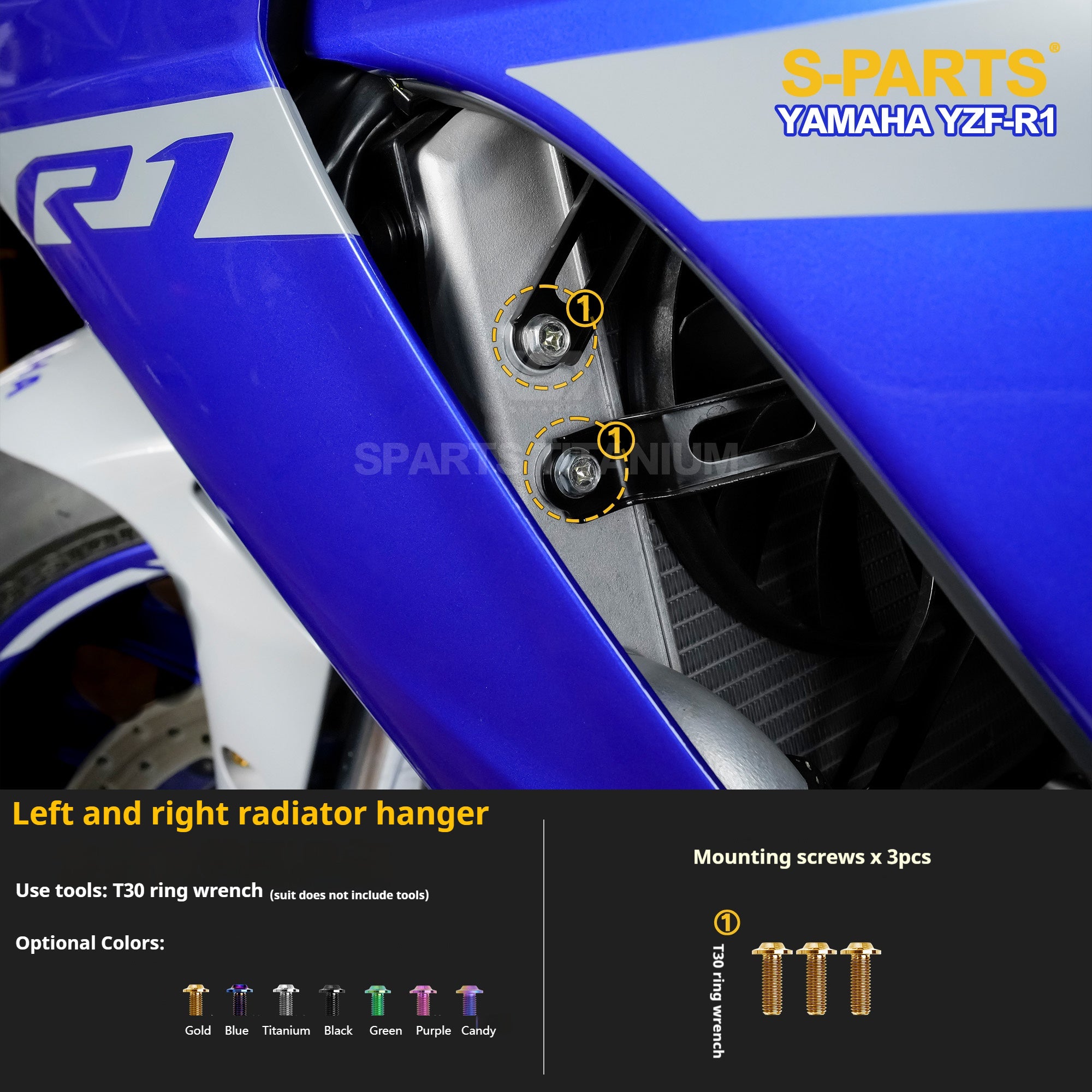 SPARTS Titanium Bolt Kit for Yamaha YZF-R1– Custom Candy Color & CNC Titanium Upgrade Kit- 1/2