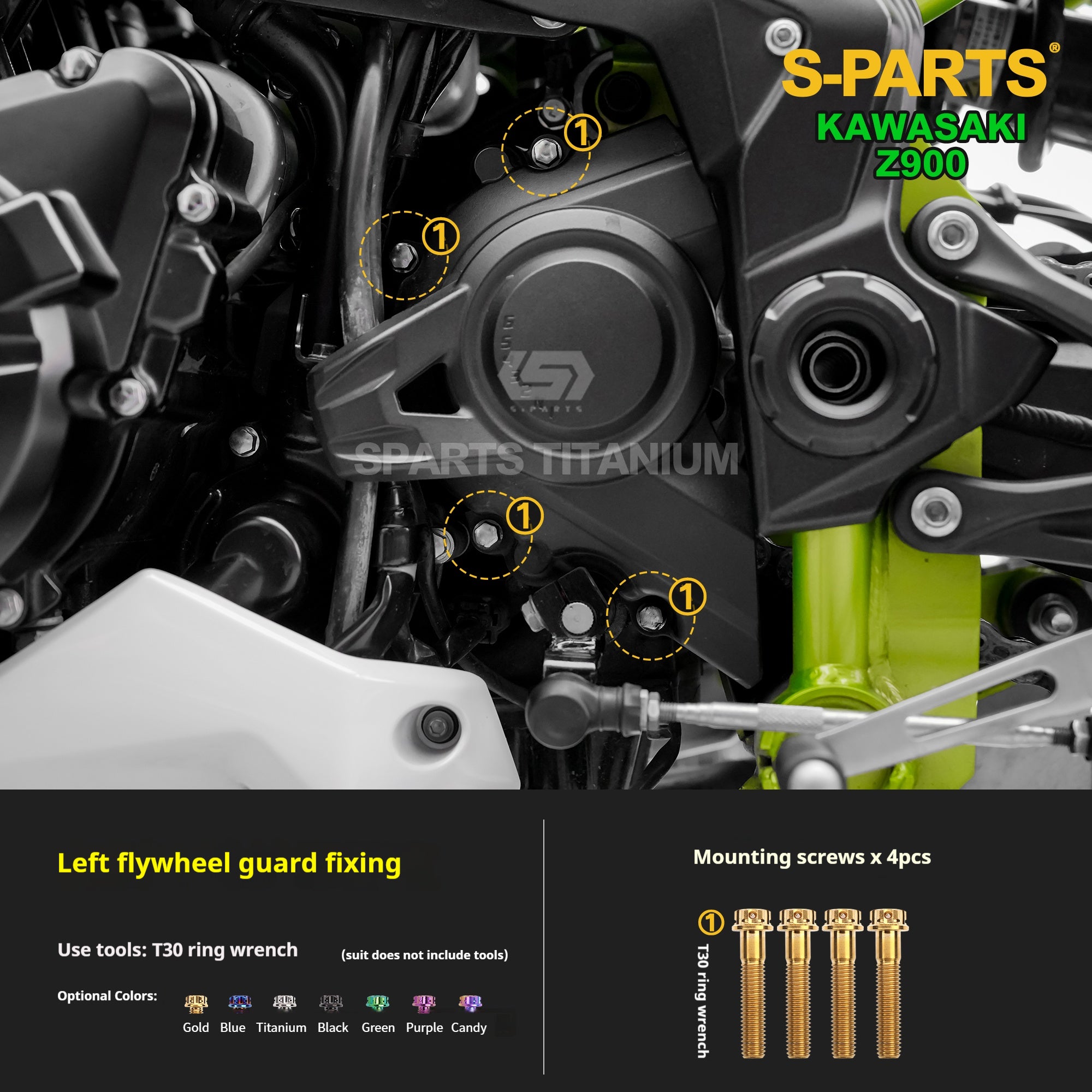 SPARTS TC4 Titanium Bolt Kit for Kawasaki Z900 2021 | Motorcycle Titanium Bolt Upgrade