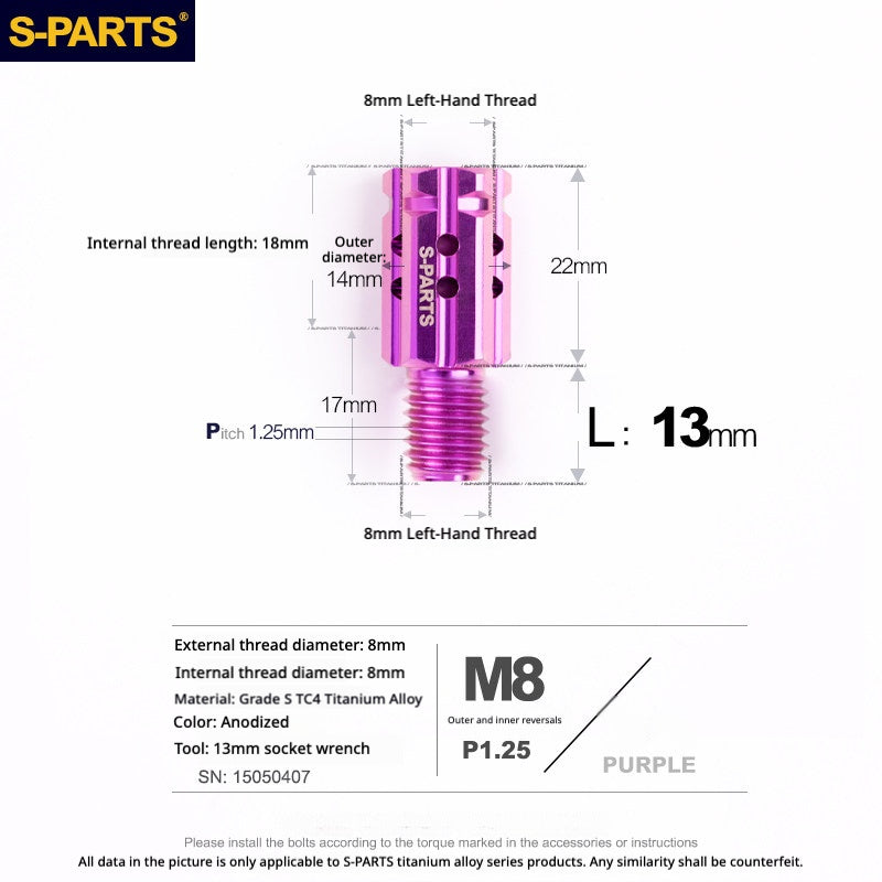 S-PARTS TC4 Titanium M8 to M8 Mirror Adapter Bolt | RH & LH Thread for Motorcycle / E-Bike
