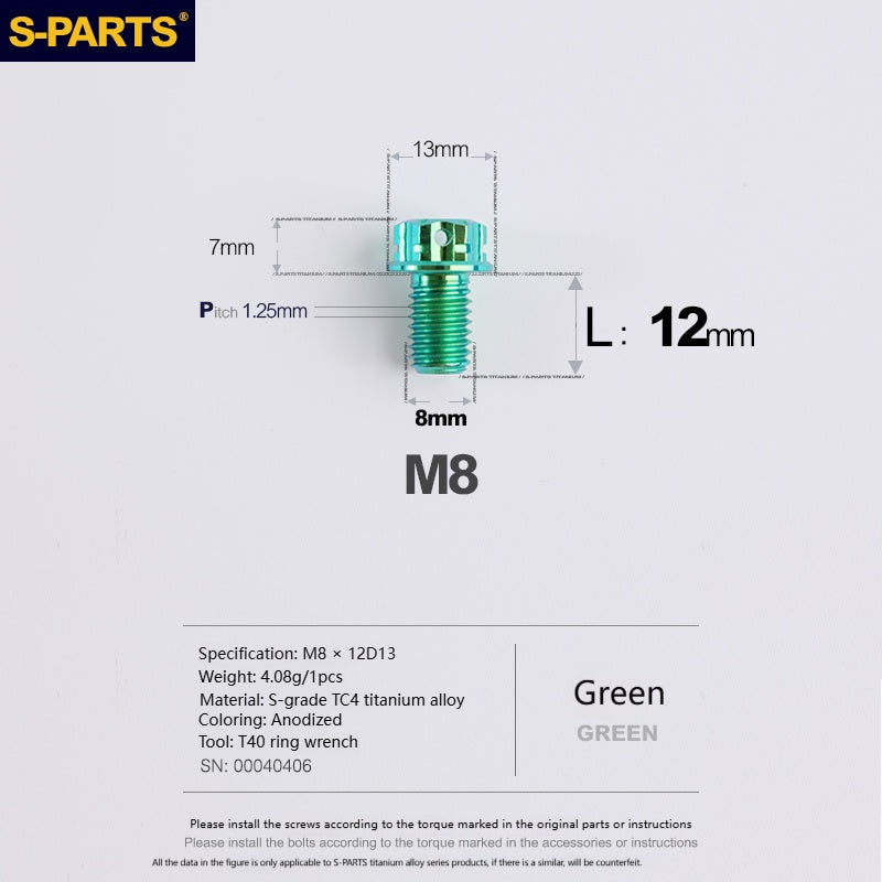 S‑PARTS A3 Series M8 Titanium Bolts｜Lightweight Ti‑6Al‑4V Fasteners for Motorcycles