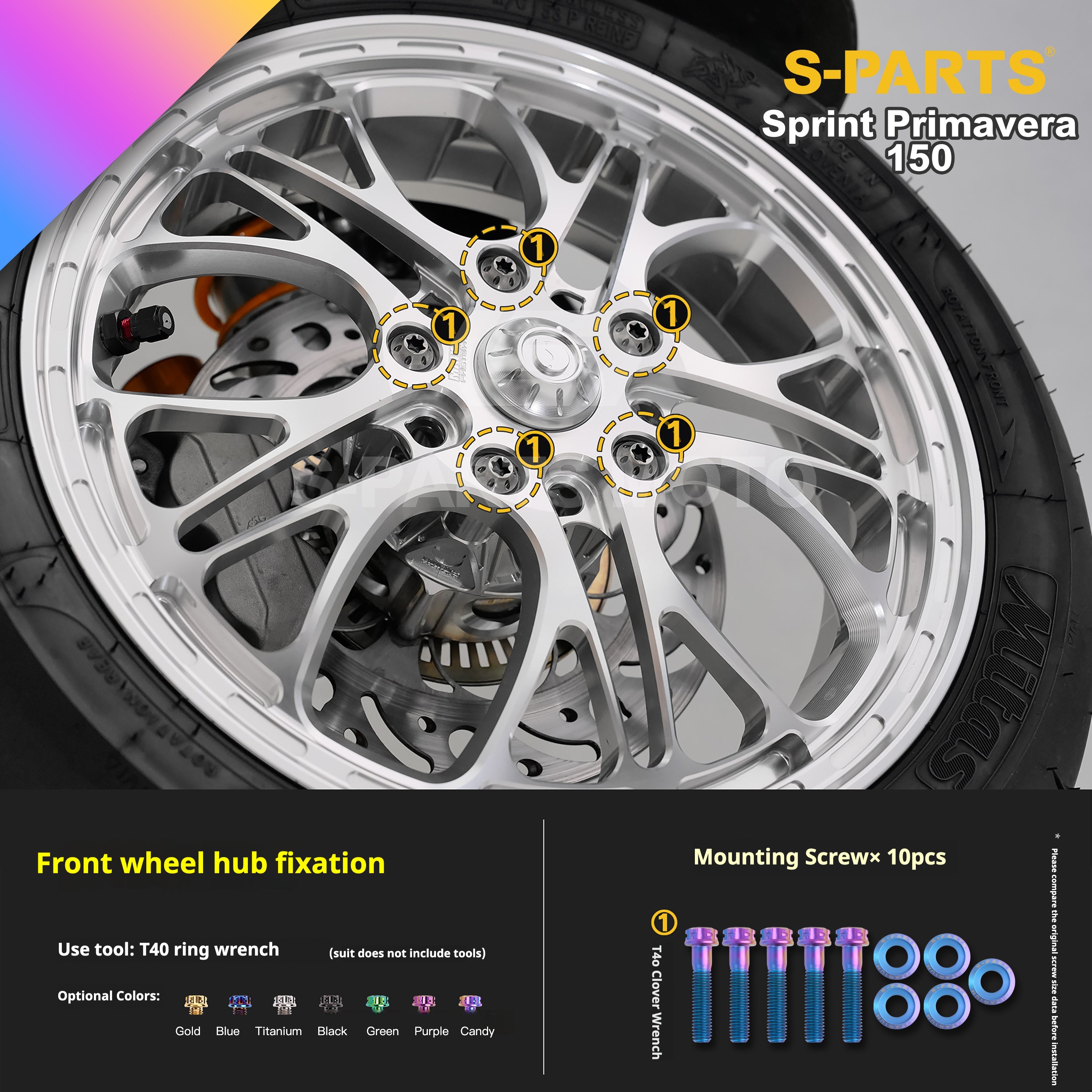 SPARTS Titanium Screw Set for Vespa Sprint/Primavera 150 – Custom Candy Color & CNC Titanium Upgrade Kit