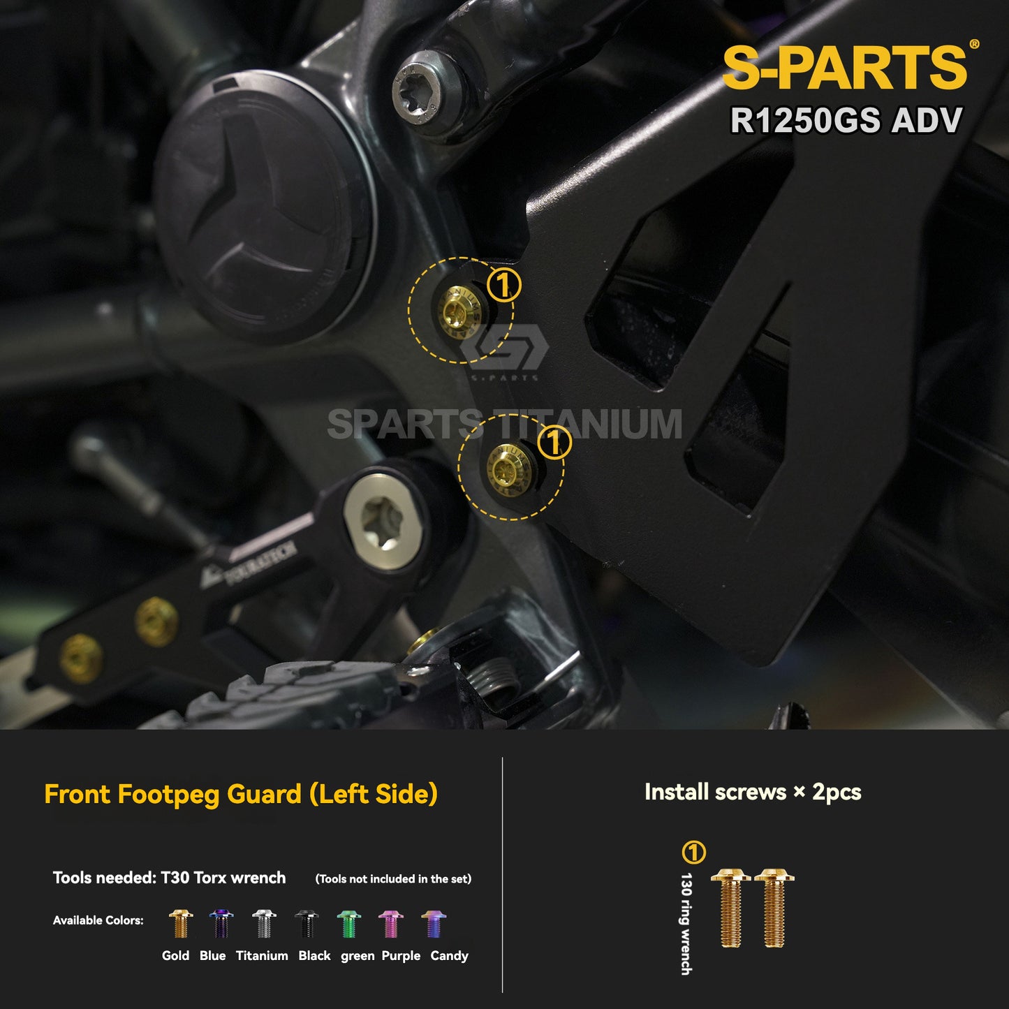 SPARTS Titanium Engine Cover, Exhaust & Crash Bar Bolt Kit for BMW R1250GS / ADV