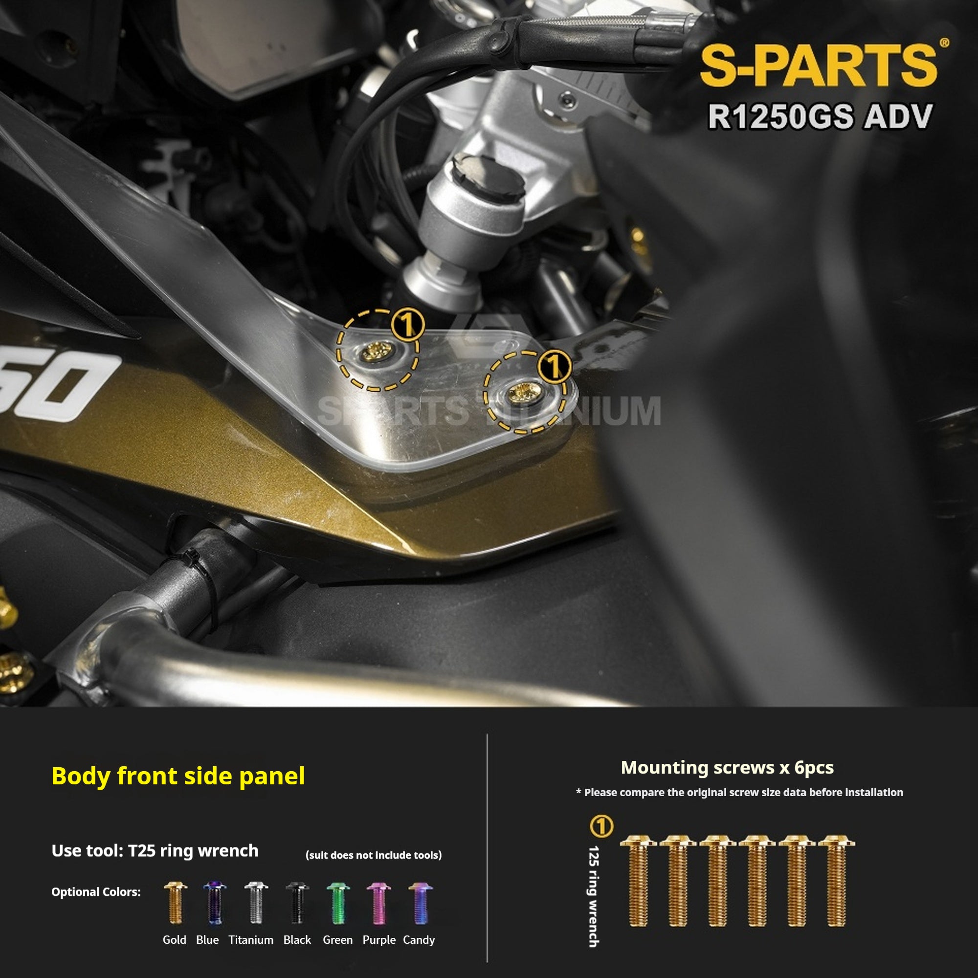 SPARTS Titanium Bolt Kit for BMW R 1250GS ADV – Custom Candy Color & CNC Titanium Upgrade Kit